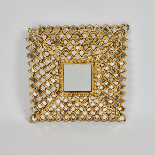 Gold Antique French Giltwood Square Mirror W/Fish Scale Mirror Insets For Sale - Image 8 of 14