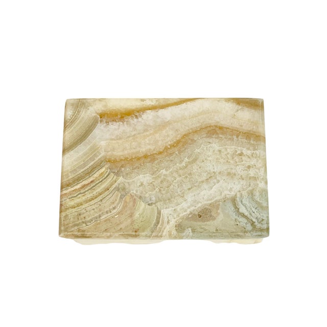 Vintage French agate covered box. Probably originally a cigarette box. Original paper label on the underside of the lid....