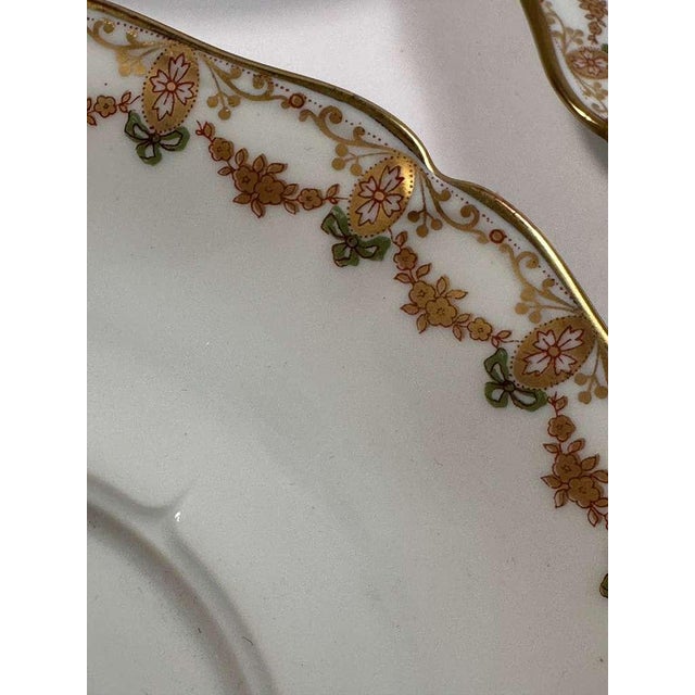 Vintage Limoges France Porcelain Coffee and Croissant Set, Hand Painted Gold Trim Tea Cups and Crescent Plates - Set of 6 For Sale - Image 4 of 10