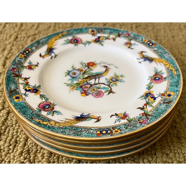 Ceramic Early 20th Century Minton Porcelain Small Chinoiserie Exotic Bird Plates for Bread or Hors d'Oeuvres - Set of 5 For Sale - Image 7 of 11