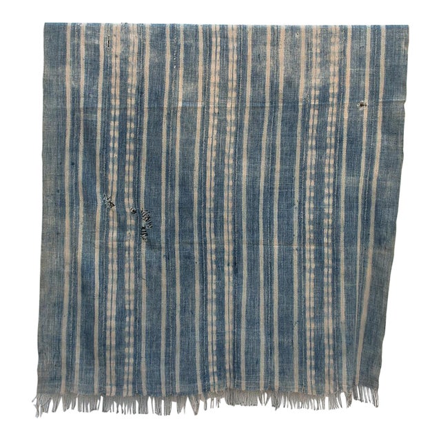 Vintage Malinke African "Faded Oasis" Indigo Throw For Sale