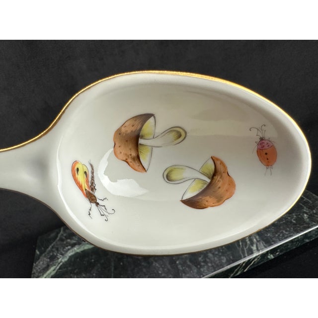 White Late 20th Century Herend Hungary Hand-Painted Porcelain Serving Spoon, Mushroom & Insect Motif For Sale - Image 8 of 15