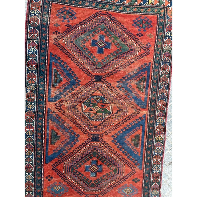 Beautiful late 19th century Caucasian Kazak rug with nice geometrical and tribal design and nice natural colours with red,...