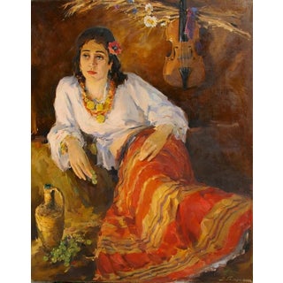 Antique Oil Painting: Young Girl Portrait, Ukrainian Art, Belous v. 100-80 For Sale
