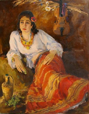 Antique Oil Painting: Young Girl Portrait, Ukrainian Art, Belous v. 100-80