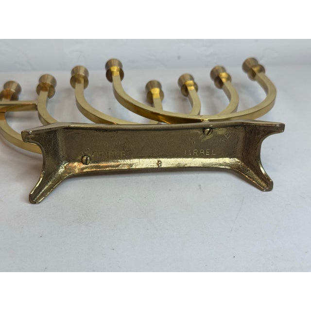 Vintage Wainberg Israel Brass Hanukkah Menorah Mid Century Modern 9 Arm For Sale - Image 9 of 9