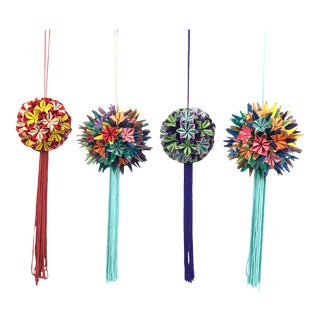 1990s Vintage Origami Christmas Ornaments - Set of 4 For Sale