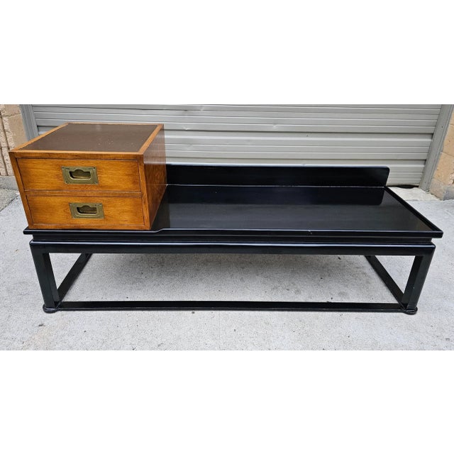 Mid-Century Modern Mid 20th Century Campaign Box on Black Lacquer Cocktail Table For Sale - Image 3 of 10