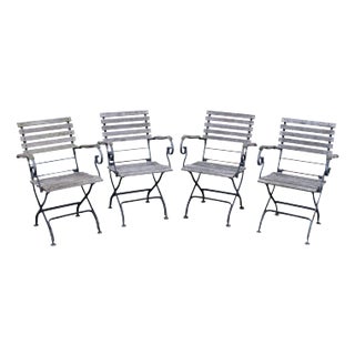 Smith & Hawken Set of Four Wrought Iron and Teak Garden Chairs For Sale