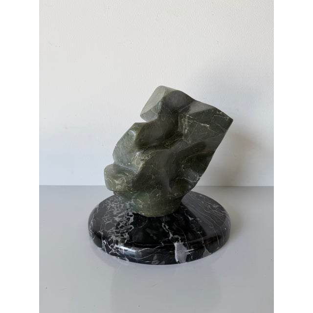 1980s 1980’s Vintage Carved Green Marble Abstract Sculpture on Black Marble Base, Unsigned For Sale - Image 5 of 12