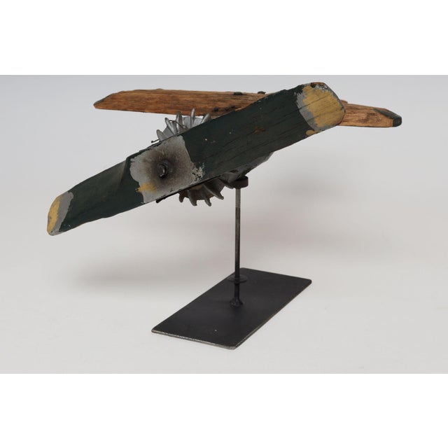 Early 20th Century Vintage Folk Art Hand-Carved and Painted Wooden Airplane For Sale - Image 4 of 18