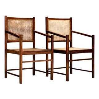 Brazilian Modern Pair of Armchairs in Hardwood & Cane, Unknown, 1960s For Sale