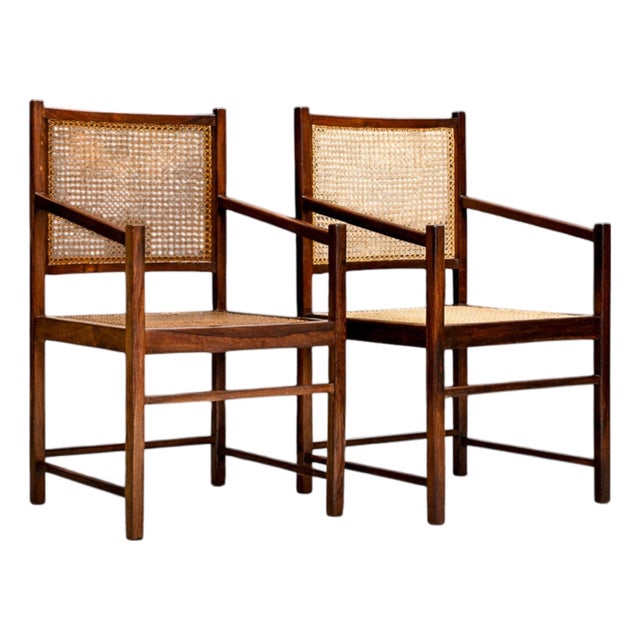Brazilian Modern Pair of Armchairs in Hardwood & Cane, Unknown, 1960s For Sale