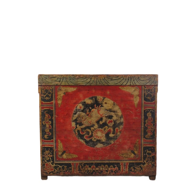 Late 19th Century Hand Painted Circle of Mystic Bird Antique Gansu Tibetan Cabinet 2 For Sale - Image 10 of 10