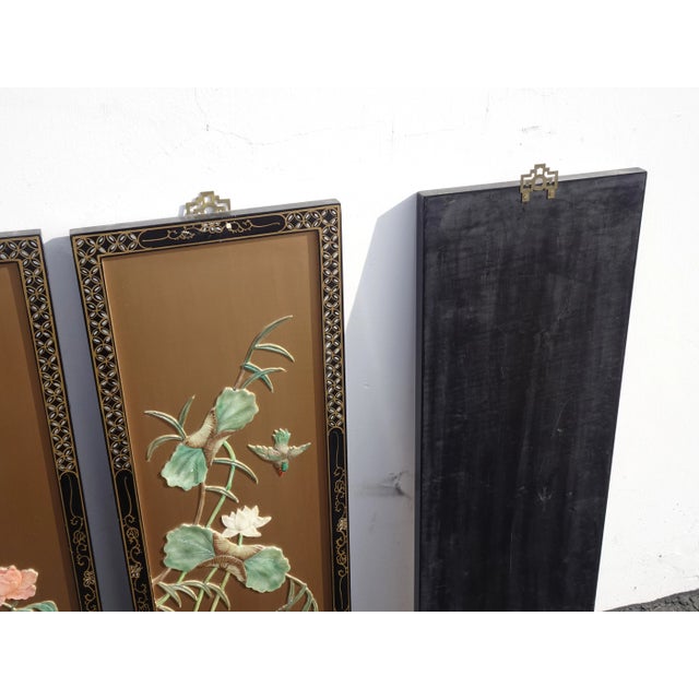 Vintage Oriental Asian Gold Four Panel Screens - Set of 4 For Sale - Image 12 of 13