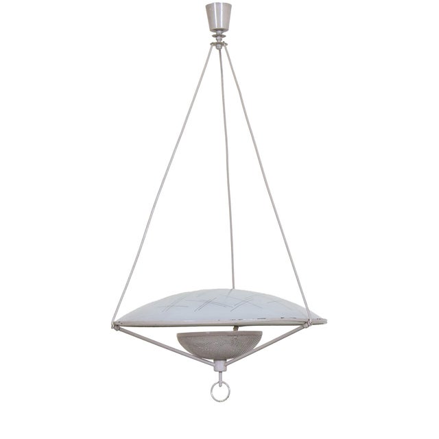 Beige Metal and Glass Pendant Lamp, 1960s For Sale - Image 8 of 8