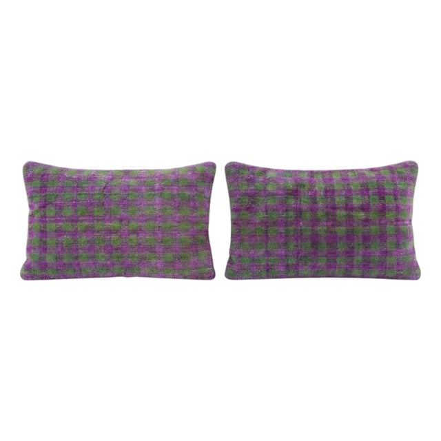 Bohemian Lumbar Kilim Pillow Cover 16'' X 24'' - Set of Two For Sale