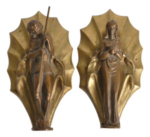 Art Nouveau Brass Wall Sculptures of Saint George, Princess & Dragon, Set of 2