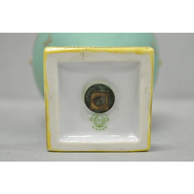 Antique Nippon Porcelain Hand Painted Windmill Scene Green Small Bolted Vase (B) For Sale - Image 13 of 15