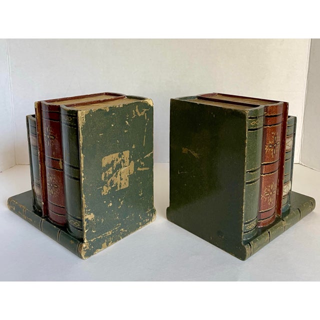 A Pair of Faux Figurative Stack of Books Wood Bookends For Sale - Image 9 of 12