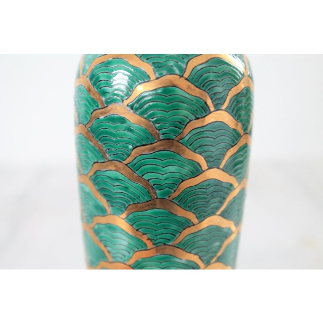 Vintage Ceramic Turquoise and Gold Enamel Accent Table Lamp For Sale - Image 4 of 9