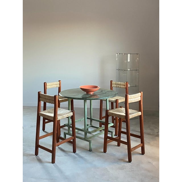 Green Marble Postmodern Center Table With Teal Steel Base For Sale - Image 12 of 15