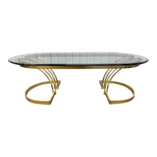 Vintage Brass & Oval Glass Top Coffee Table For Sale
