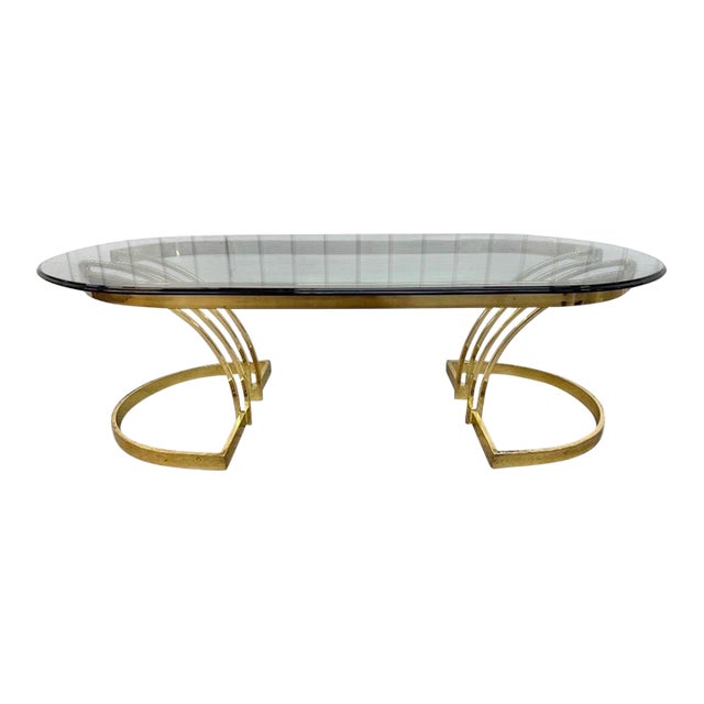 Vintage Brass & Oval Glass Top Coffee Table For Sale
