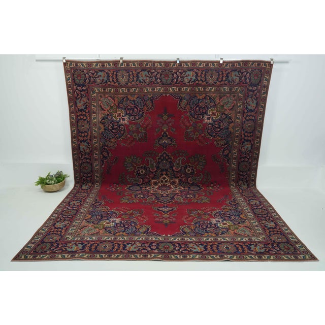 1970s Vintage Persian Handmade Wool 10x13 Red Area Rug For Sale In San Francisco - Image 6 of 12