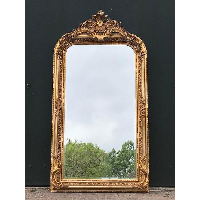 Late 20th Century Late 20th French Louis XVI Gold Wood Floor Mirror For Sale - Image 5 of 16