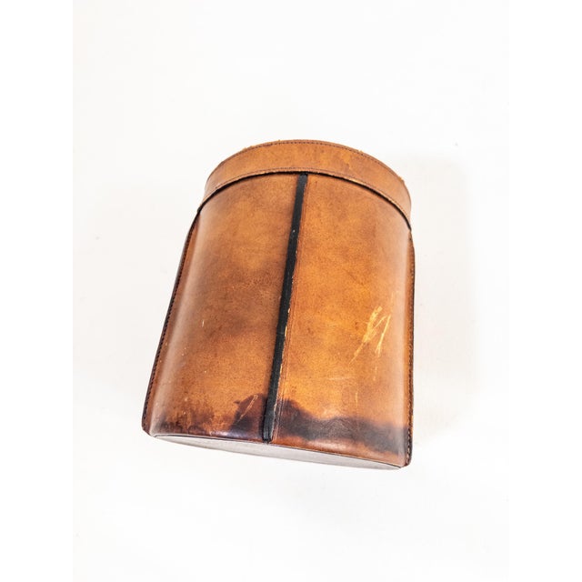 Animal Skin Mid-Century Modern French Cognac Leather Waste Bin, 1960s For Sale - Image 7 of 9