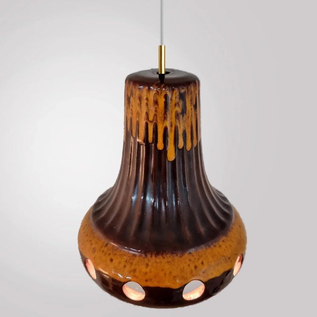 Brown Orange Glazed Ceramic Pendant Lights, Germany, 1970s, Set of 4 For Sale - Image 8 of 13