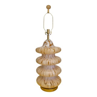 Vintage Carlo Nason Mazzega Murano Art Glass 4 Tiered Amber White Pagoda Lamp For Sale
