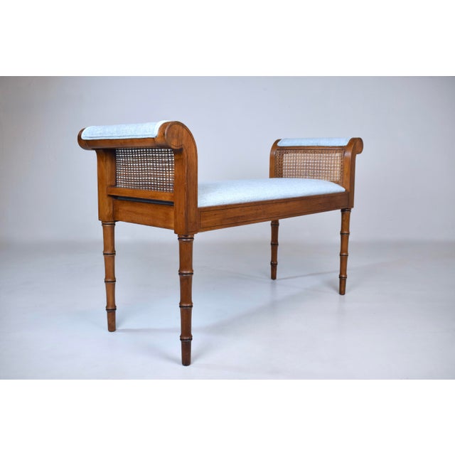 Mid 20th Century 1960's Faux Bamboo Double Cane Window Bench For Sale - Image 5 of 9