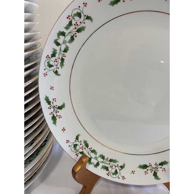 Vintage Holly Berry Christmas Porcelain Dinner Plates, Set of 24 For Sale - Image 12 of 12