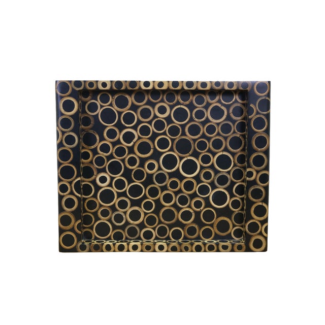 Modern R&y Augousti Sliced Bamboo Lacquered Mosaic Bar Serving Tray Platter 18" For Sale - Image 3 of 15