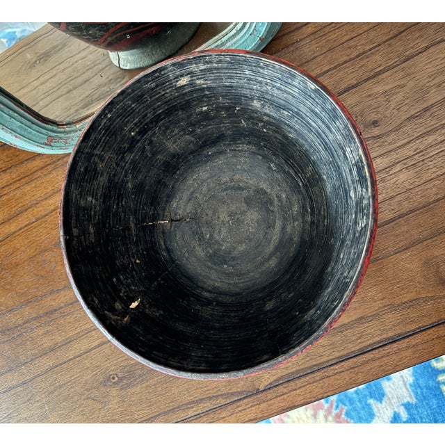 Antique Carved and Painted Prayer or Opium Bowl For Sale - Image 4 of 7