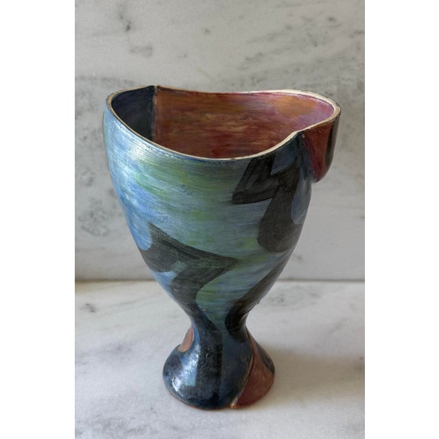 Vintage Post Modern Hand Painted Abstract Ceramic Vase For Sale In Austin - Image 6 of 10