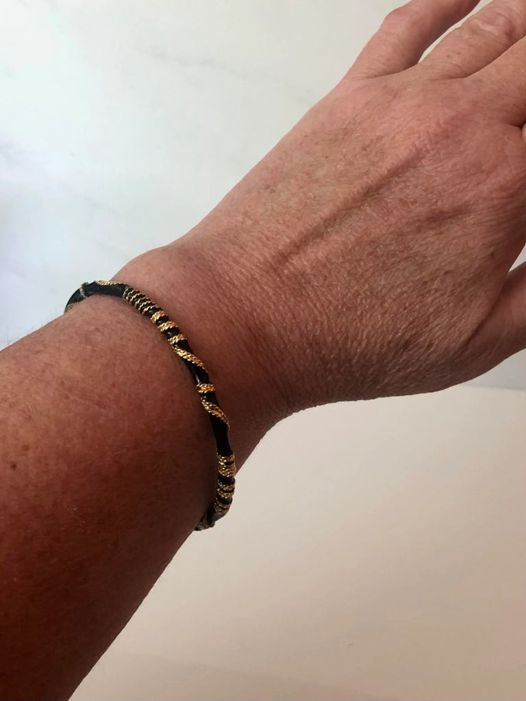 Joan Rivers Gold Black Enamel Bangle Watch Bracelet Vintage Statement WORKS Vintage Joan rivers enamel and faux pearl bangle main image 2