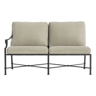 Brown Jordan Venetian Left Arm Loveseat, Textured Pewter frame with Fusion Meadow fabric For Sale
