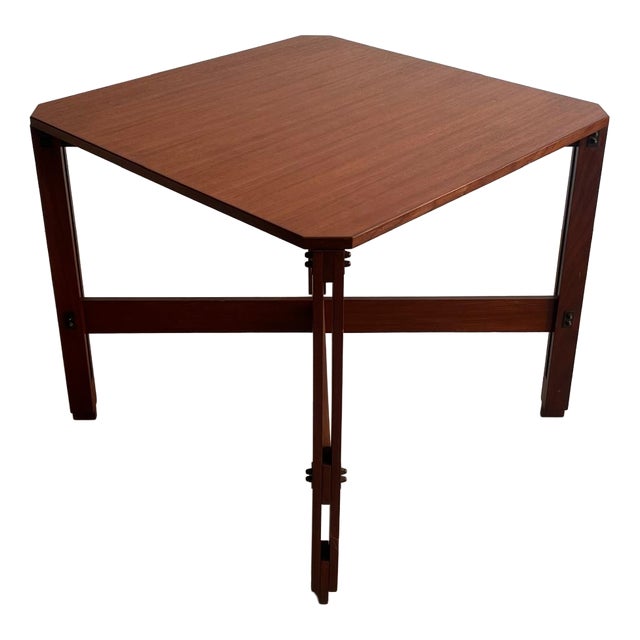Mid-Century Italian Architectural Wooden Table with Exposed Details, 1970s For Sale