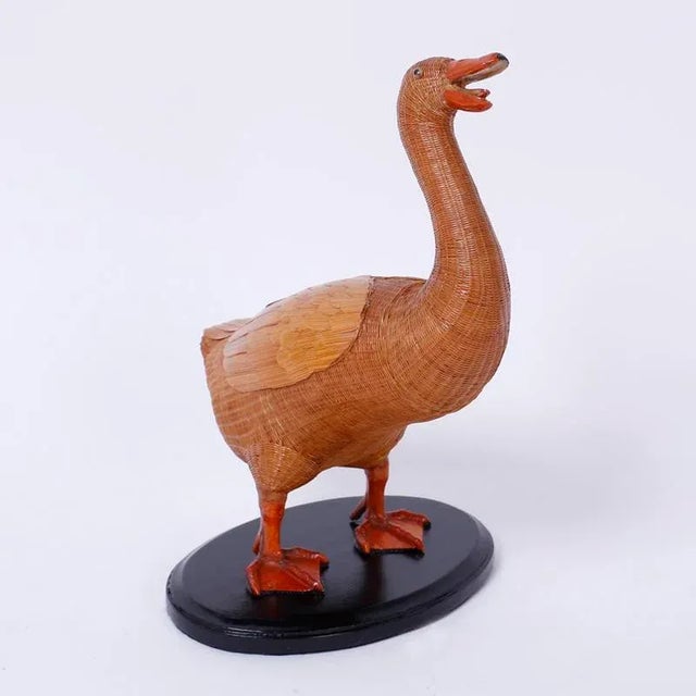 Wood Midcentury Chinese Wicker Duck For Sale - Image 7 of 7
