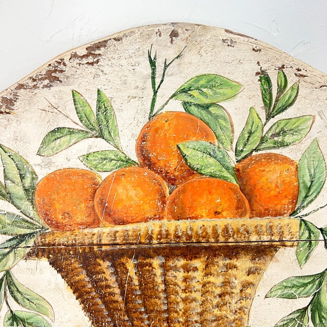 Rustic European Italian Hand Painted Decorative Wood Panel With Basket of Oranges Made for Vietri For Sale - Image 3 of 9