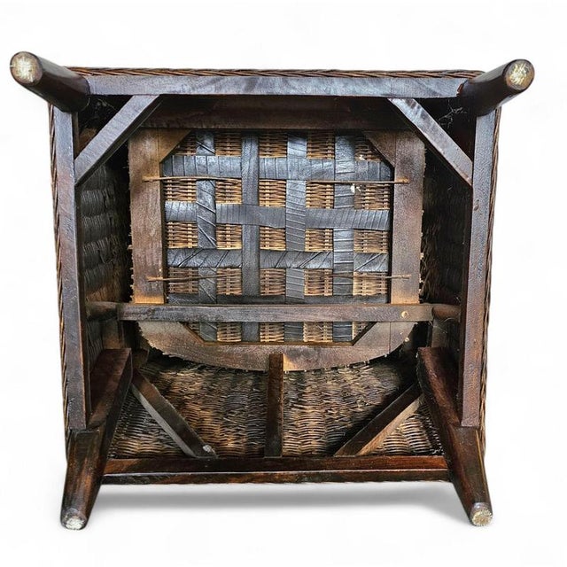 Wood Rattan Armchair with Wooden Armrests and Leather Seat, 1960s For Sale - Image 7 of 16