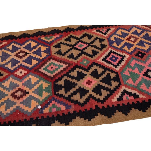Tribal 1960s Vintage Turkish Kilim Multicolor Handmade Geometric Wool Rug For Sale - Image 3 of 8