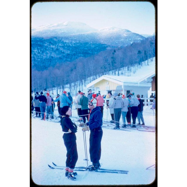 Waiting for a Lift 1955 Skiers waiting for the ski lift at the Stowe Mountain resort, Vermont, USA, 1955. Toni Frissell...
