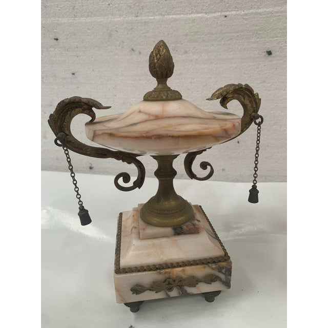 Louis XVI Style Marble and Chiseled Bronze Fireplace Set, Set of 3 For Sale - Image 6 of 16