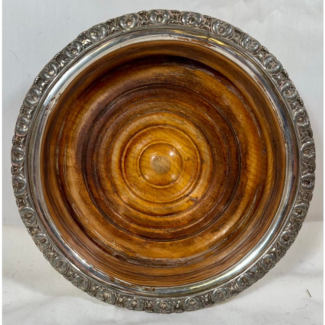 Antique Silver Plate Wine Coaster With Wood Bottom From England - Circa 1920. Measures 6 1/4” W x 6 1/4” D x 2” T (Inside...