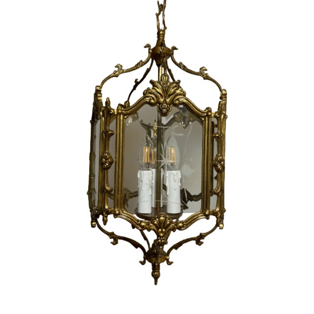 French-Style Lantern with Hand-Carved Glass, 1950 For Sale