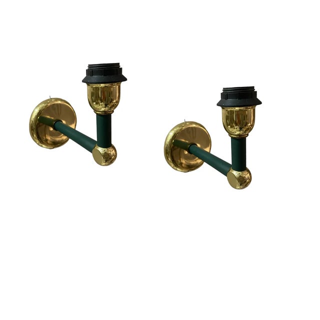 Gold Olive Green Sconces in Brass, 1980s, Set of 4 For Sale - Image 8 of 9